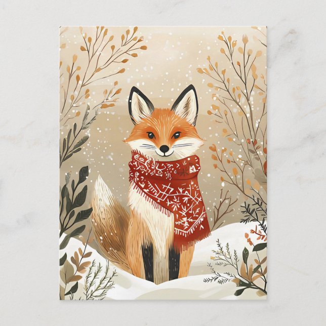 Carte Postale Festive mignon Fox Noël Salutation (Devant)
