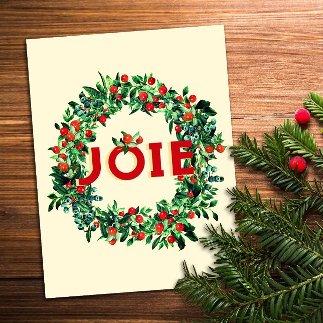 Carte Postale Festive Noël Berry Wreath Joy (Créateur téléchargé)