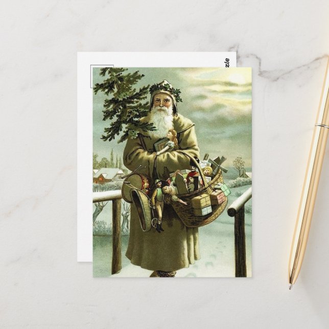 carte postale festive Noël Père Noël Holiday (Devant/Arrière en situation)