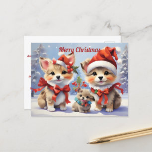 Carte Postale Festive Noël Puppies vacances