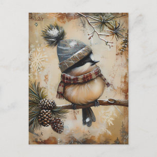 Carte Postale Festive Noël Salutation avec mignon oiseau