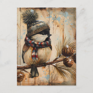 Carte Postale Festive Noël Salutation avec mignon oiseau