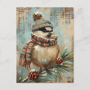 Carte Postale Festive Noël Salutation avec mignon oiseau