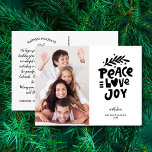 Carte Postale Festive Peace Love Joy, Photo de famille Noël<br><div class="desc">Répandez des réjouissances avec cette carte postale de l'art de la typographie à la main festive qui dit "Peace Love Joy". Customisez en téléchargeant votre photo verticale. Le côté arrière contient vos salutations personnalisées, nom et note (ou supprimer pour laisser de l'espace pour une note manuscrite). Ajoutez également votre adresse...</div>