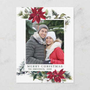 Carte Postale Festive Rouge Poinsettia Noël de Noël