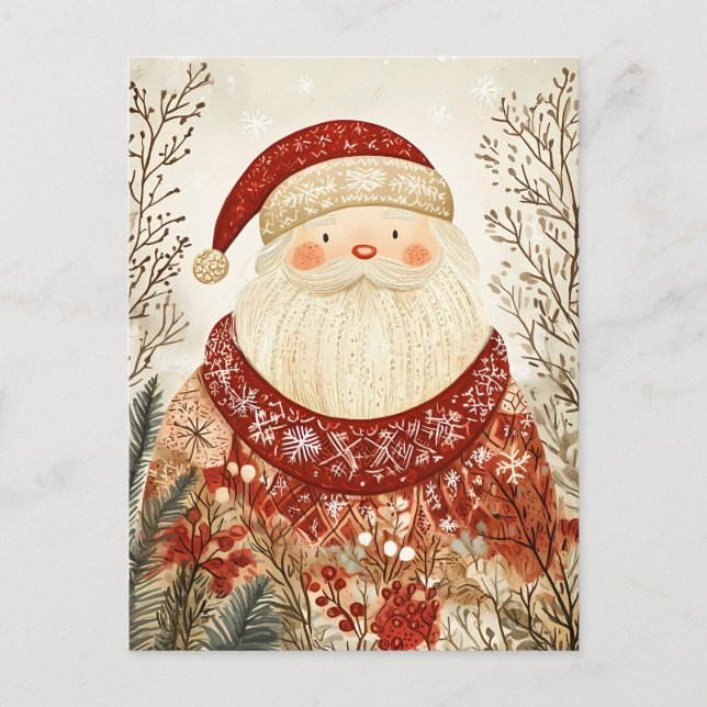 Carte Postale Festive Santa Clause voeux de Noël (Devant)