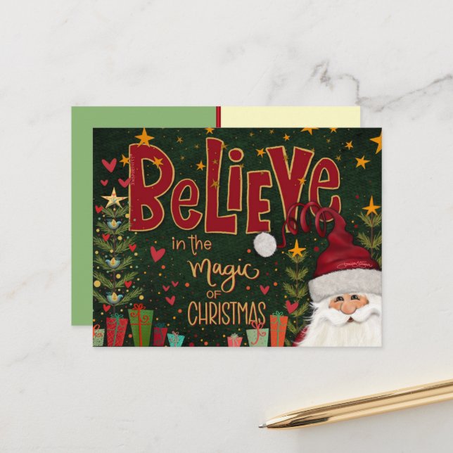 Carte Postale Festive Santa Presents Believe Inspirivity  (Devant/Arrière en situation)