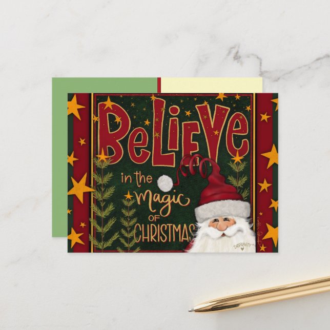 Carte Postale Festive Santa Stars Believe Inspirivity  (Devant/Arrière en situation)