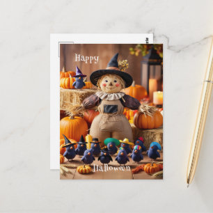 Carte Postale Festive Scarecrow et Citrouille Patch Halloween