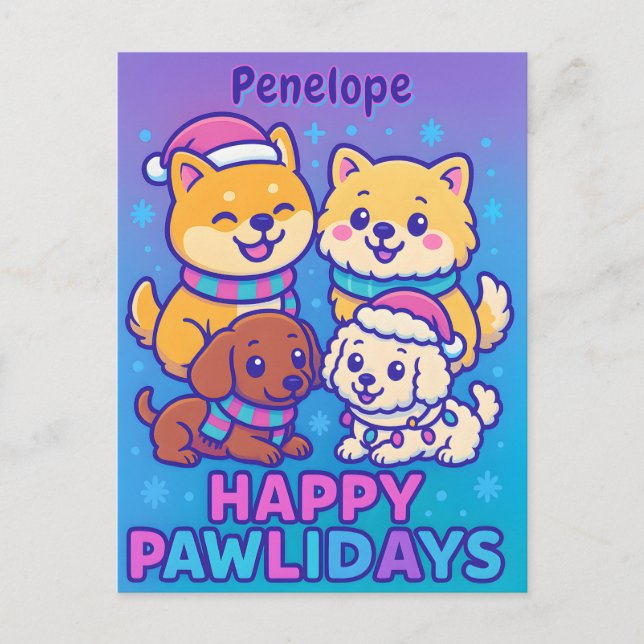 Carte Postale Festive Shiba Inu Poodle Dachshund  (Devant)