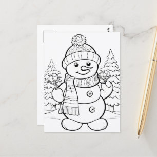 Carte Postale Festive Snowman enfants coloration