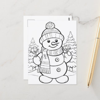 Carte Postale Festive Snowman enfants coloration