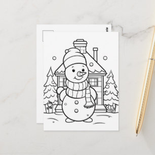 Carte Postale Festive Snowman enfants coloration
