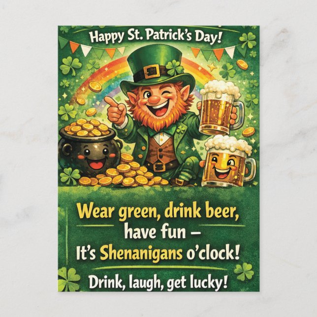 Carte Postale Festive St. Patrick's Day Leprechaun Greeting (Devant)