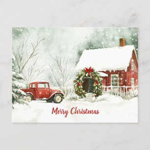 Carte Postale Festive Vintage aquarelle scène de Noël