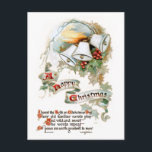 Carte Postale Festive Vintage Christmas Text, Bells and Holly<br><div class="desc">Festive Christmas bells,  holly,  "A Happy Christmas" greeting on scrolls,  with holly and Longfellow poem. Back features complementary graphics and editable text fields.</div>