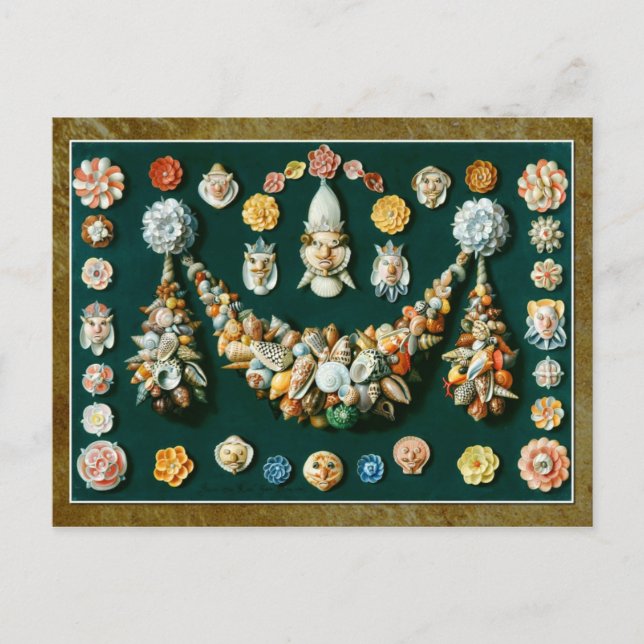 Carte Postale Festons, masques de coquillages et rosettes (Devant)