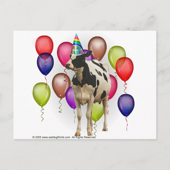 Carte Postale Fête à thème de la vache d'anniversaire (Devant)