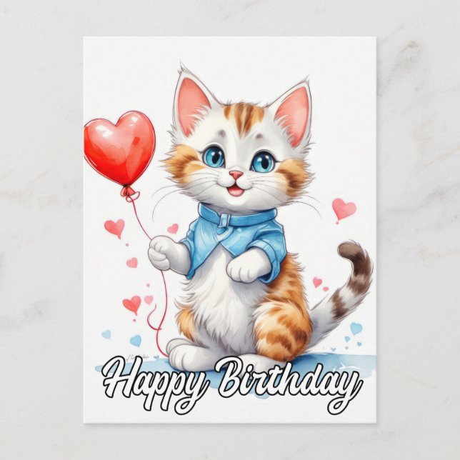 Carte Postale Fête Animal Kitty Chat - Joyeux anniversaire (Devant)