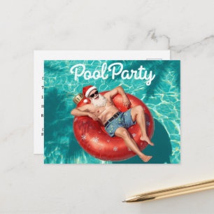 Carte Postale Fête au bord de la piscine avec le Père Noël pour 