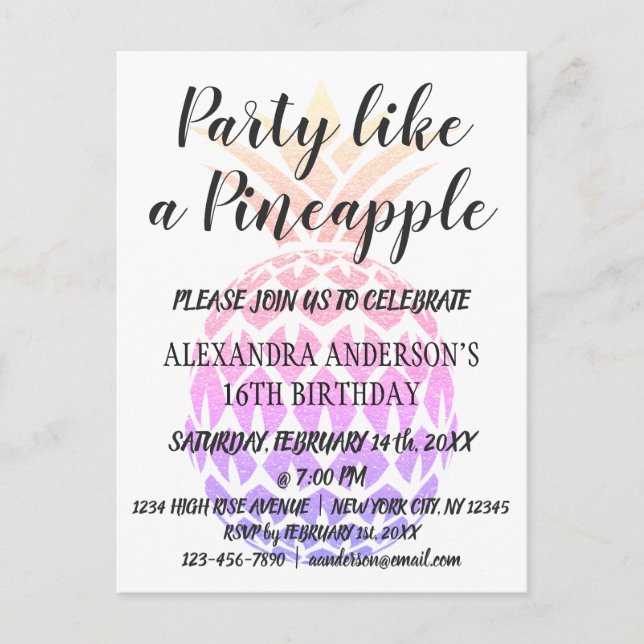 Carte Postale Fête comme un ananas Invitation d'anniversaire (Devant)