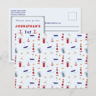 Carte Postale Fête d'anniversaire 1 an thème phare nautique 