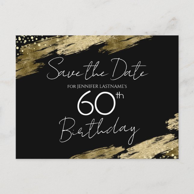Carte Postale Fête d'anniversaire 60 ans Or Noir Save the Date (Devant)