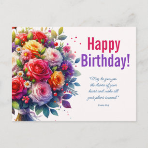 Carte Postale Fête d'anniversaire à l'aquarelle florale