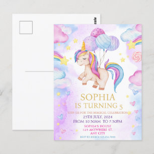 Carte Postale Fête d'anniversaire arc-en-ciel licorne pastel mag