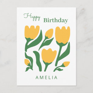 Carte Postale Fête d'anniversaire avec fleur de tulipe minimalis