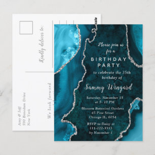 Carte Postale Fête d'anniversaire avec marbre bleu sarcelle et a