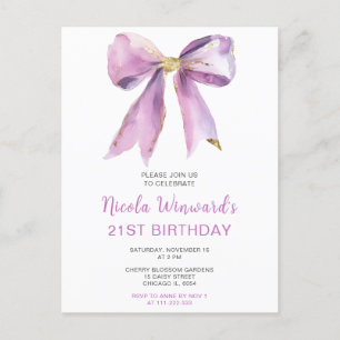 Carte Postale Fête d'anniversaire avec un nœud coquet violet
