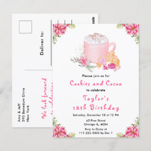 Carte Postale Fête d'anniversaire biscuits de Noël et cacao rose