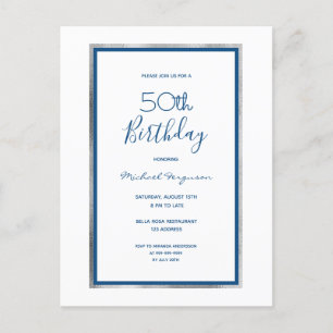 Carte Postale fête d'anniversaire blanc bleu argent simple invit