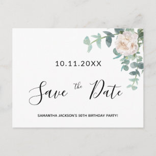 Carte Postale Fête d'anniversaire blanc fleuri vert enregistrer 