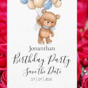 Carte Postale Fête d'anniversaire bleu ours en peluche, réservez