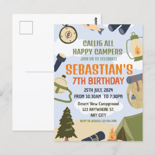 Carte Postale Fête d'anniversaire camping en plein air avec des 