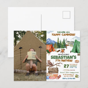 Carte Postale Fête d'anniversaire camping pour enfants modernes