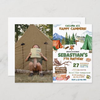 Carte Postale Fête d'anniversaire camping pour enfants modernes