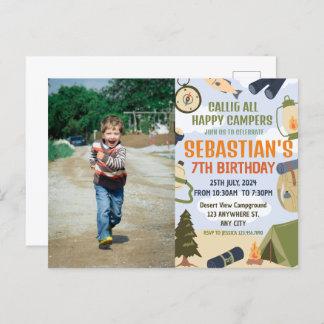 Carte Postale Fête d'anniversaire camping pour enfants modernes