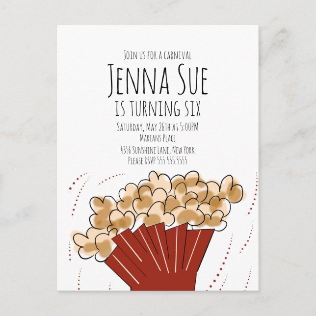 Carte Postale Fête d'anniversaire cinéma en plein air Popcorn  (Devant)