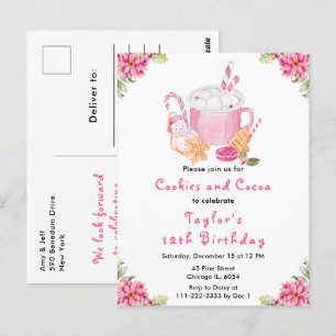 Carte Postale Fête d'anniversaire Cookies de Noël et Cacao Rose