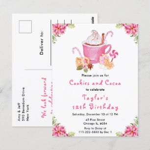 Carte Postale Fête d'anniversaire Cookies de Noël et Cacao Rose