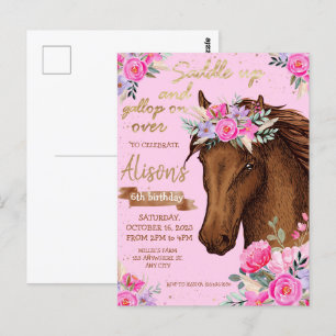 Carte Postale Fête d'anniversaire Cowgirl Cheval Rose
