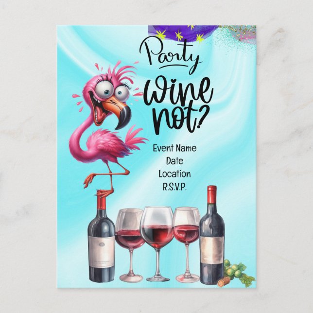Carte Postale Fête d'anniversaire d'amateur de vin Flamant rose (Devant)