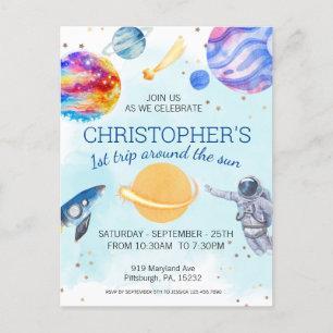 Carte Postale Fête d'anniversaire dans l'espace pour jeune astro