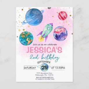 Carte Postale Fête d'anniversaire d'astronaute pour une fille ro