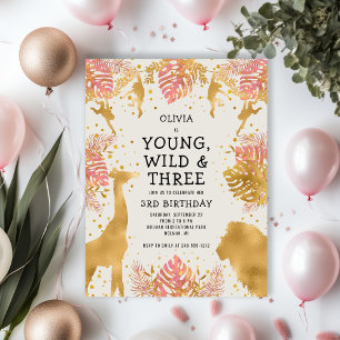 Carte Postale Fête d'anniversaire de 3 ans pour filles Rose Or E