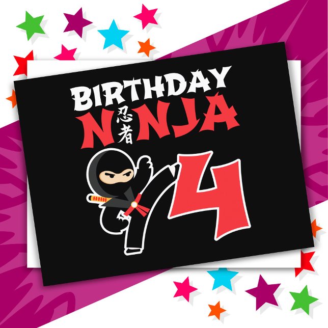 Carte Postale Fête d'anniversaire de 4 ans Ninja Karaté Enfants  (Créateur téléchargé)