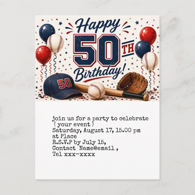 Carte Postale Fête d'anniversaire de 50 ans de baseball à sauver (Devant)